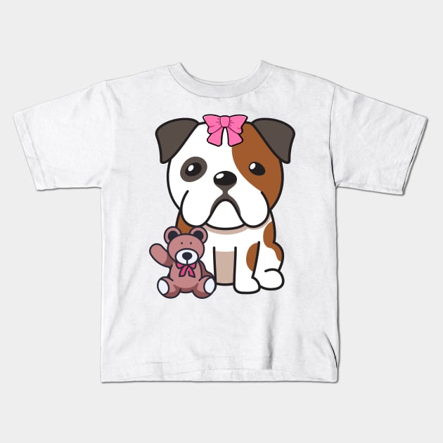 Cute bulldog holds a teddy bear Kids T-Shirt by Pet Station